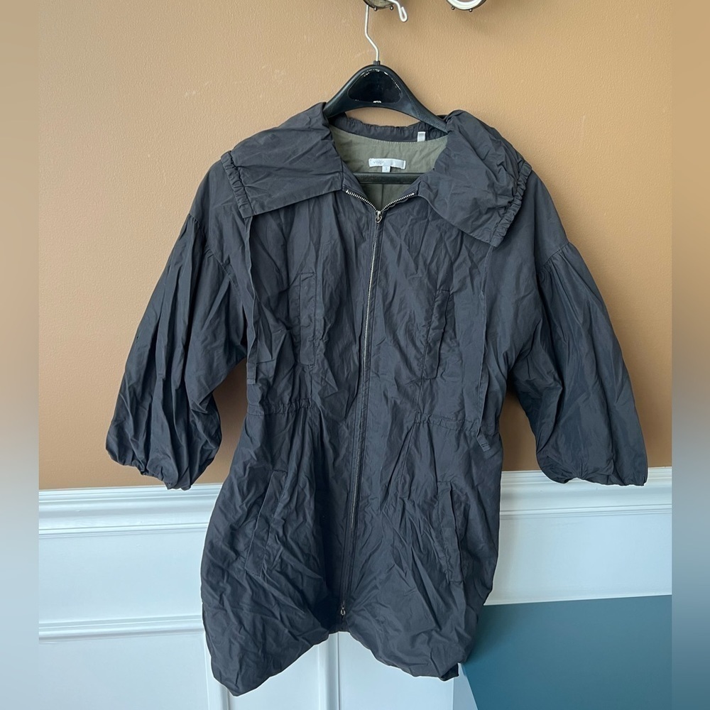 Vince Women’s Black 3/4 Sleeve Rain Jacket Coat Size S Lagenlook Quiet Luxury
